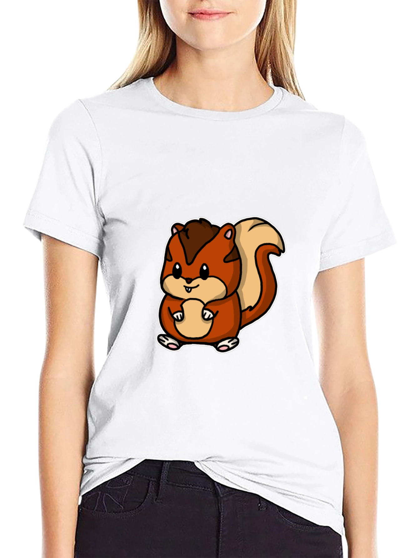 Cute Squirrel Graphic Tee - Black