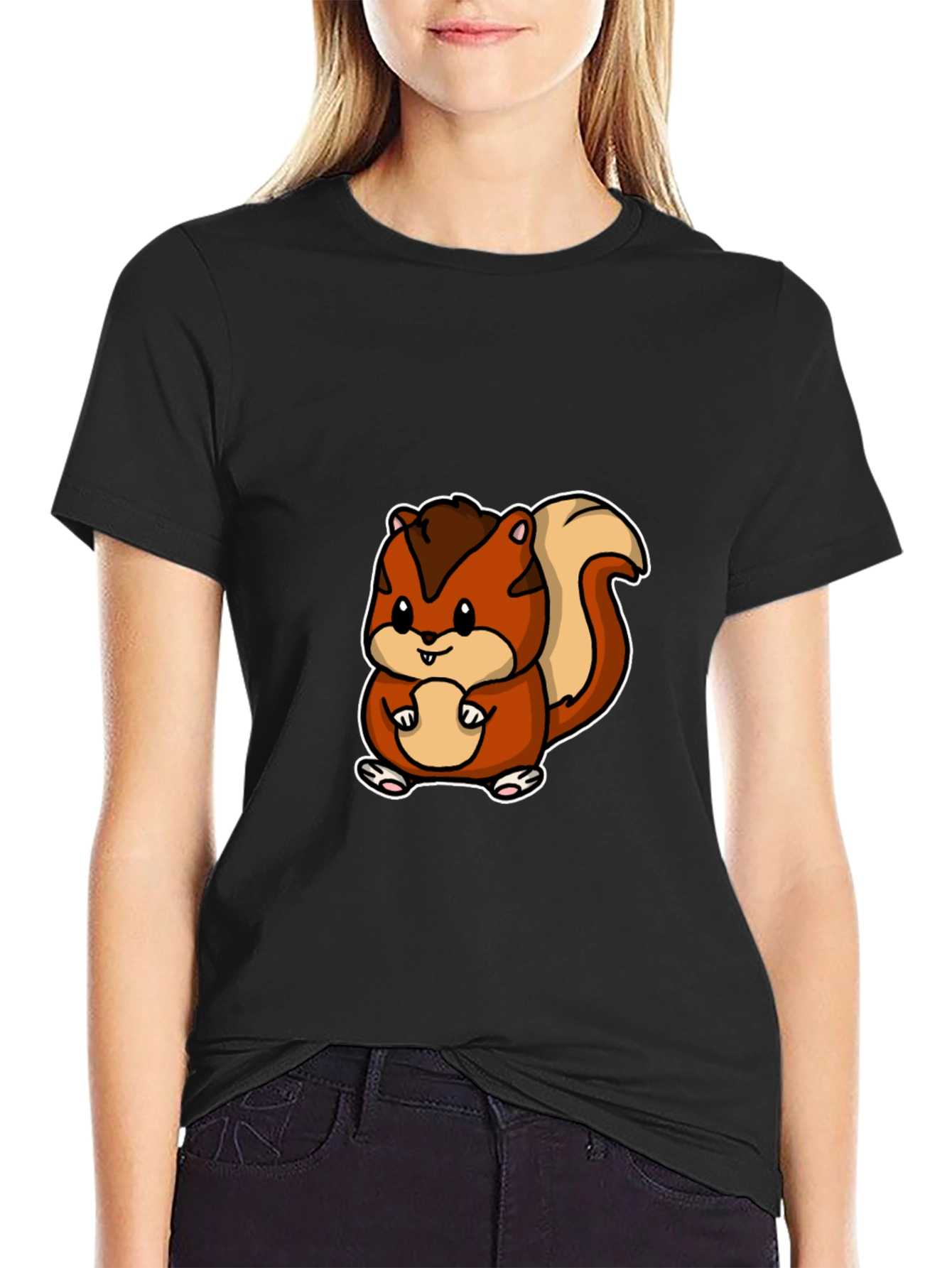 Cute Squirrel Graphic Tee - Black