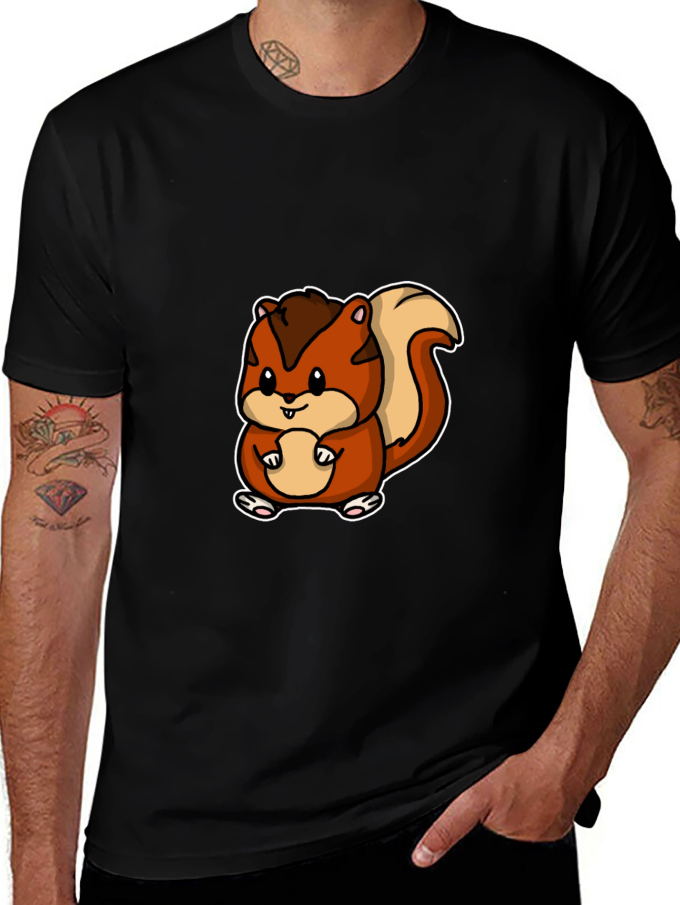 Cute Squirrel Graphic Tee - Black