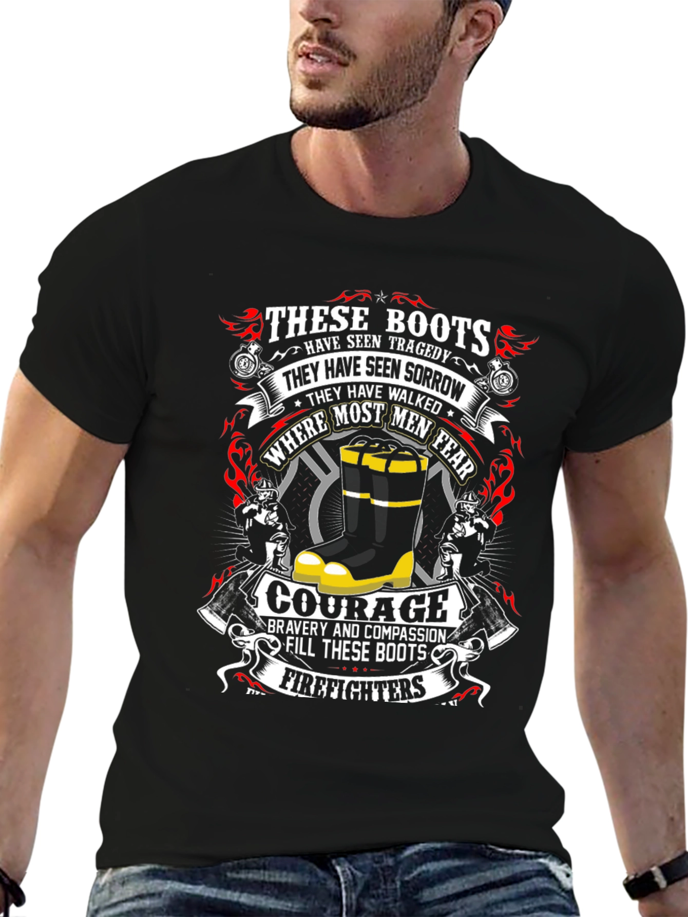 Firefighter Boots Graphic T-Shirt - Courage & Bravery