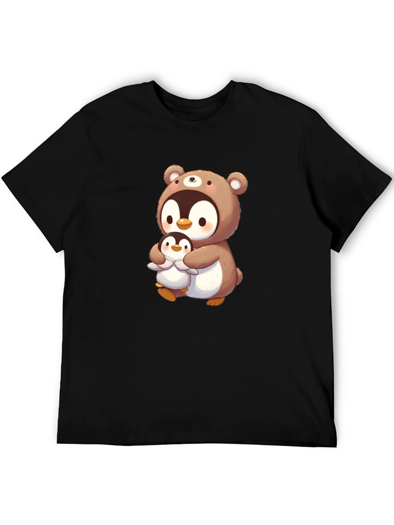 Cute Penguin Bear Hug T-Shirt - Black