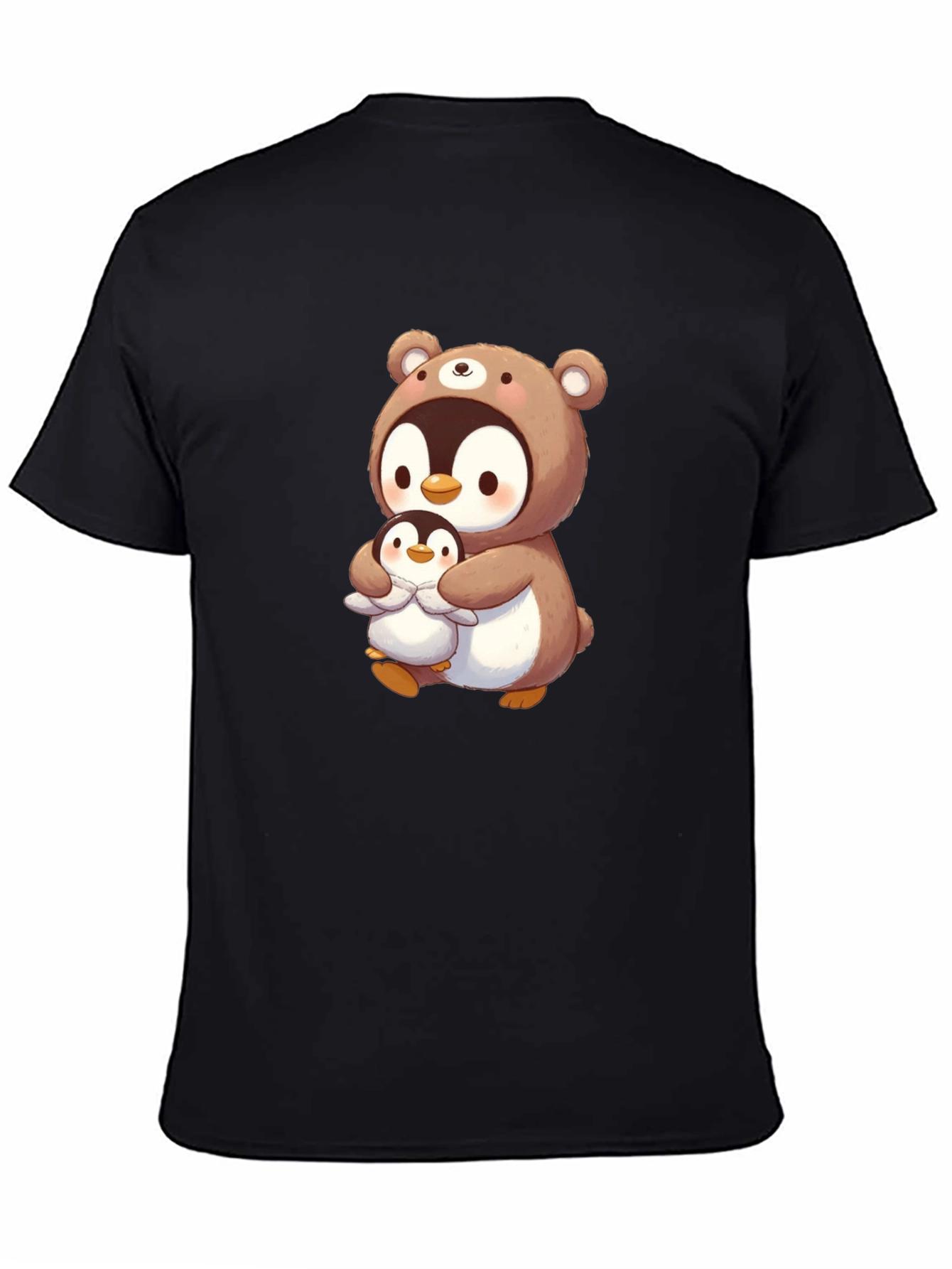 Cute Penguin Bear Hug T-Shirt - Black