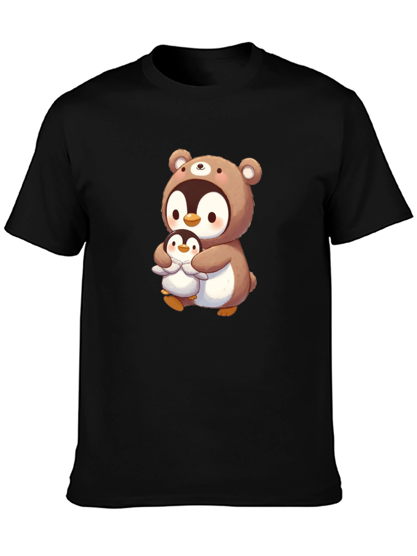 Cute Penguin Bear Hug T-Shirt - Black