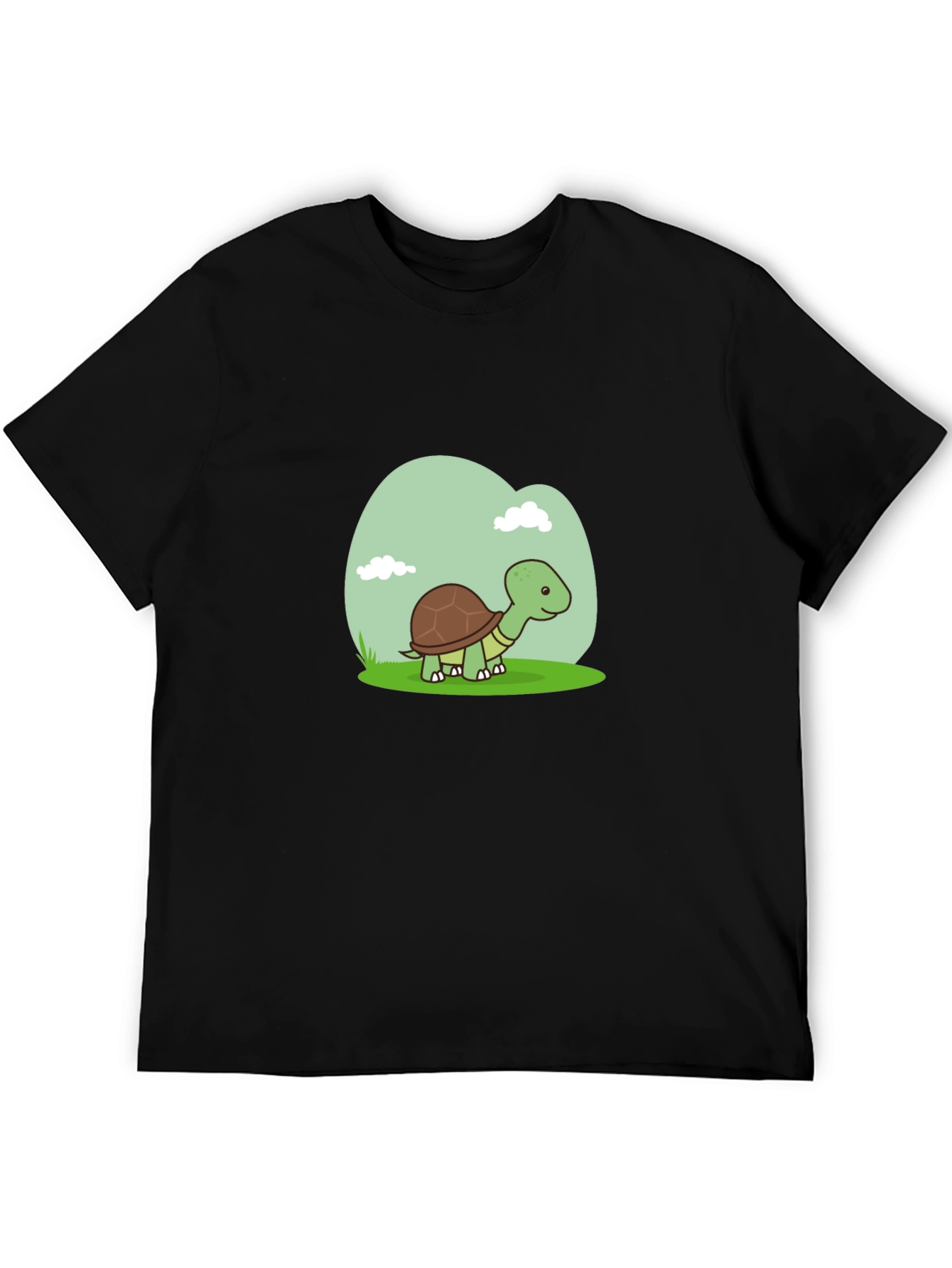 Cute Turtle Graphic Tee - Black Cotton T-Shirt