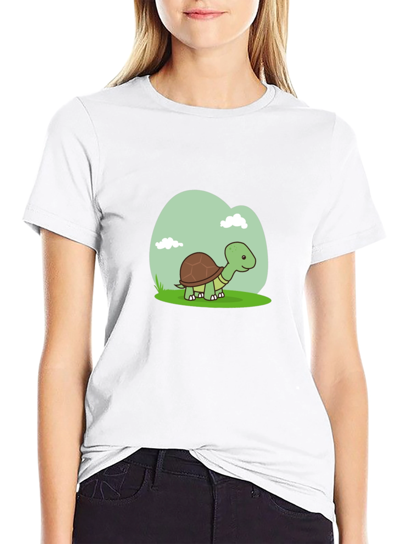 Cute Turtle Graphic Tee - Black Cotton T-Shirt