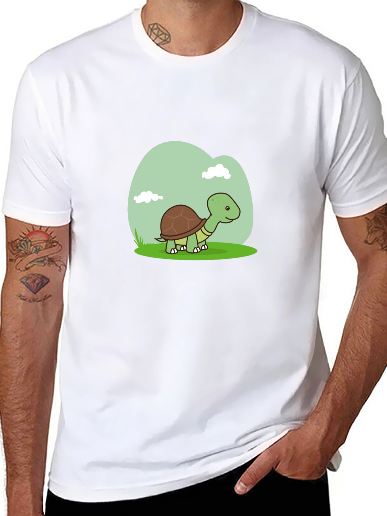 Cute Turtle Graphic Tee - Black Cotton T-Shirt
