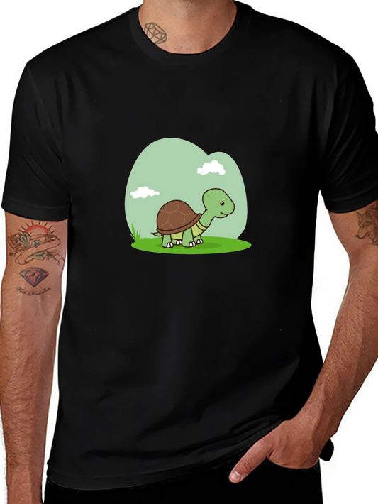 Cute Turtle Graphic Tee - Black Cotton T-Shirt