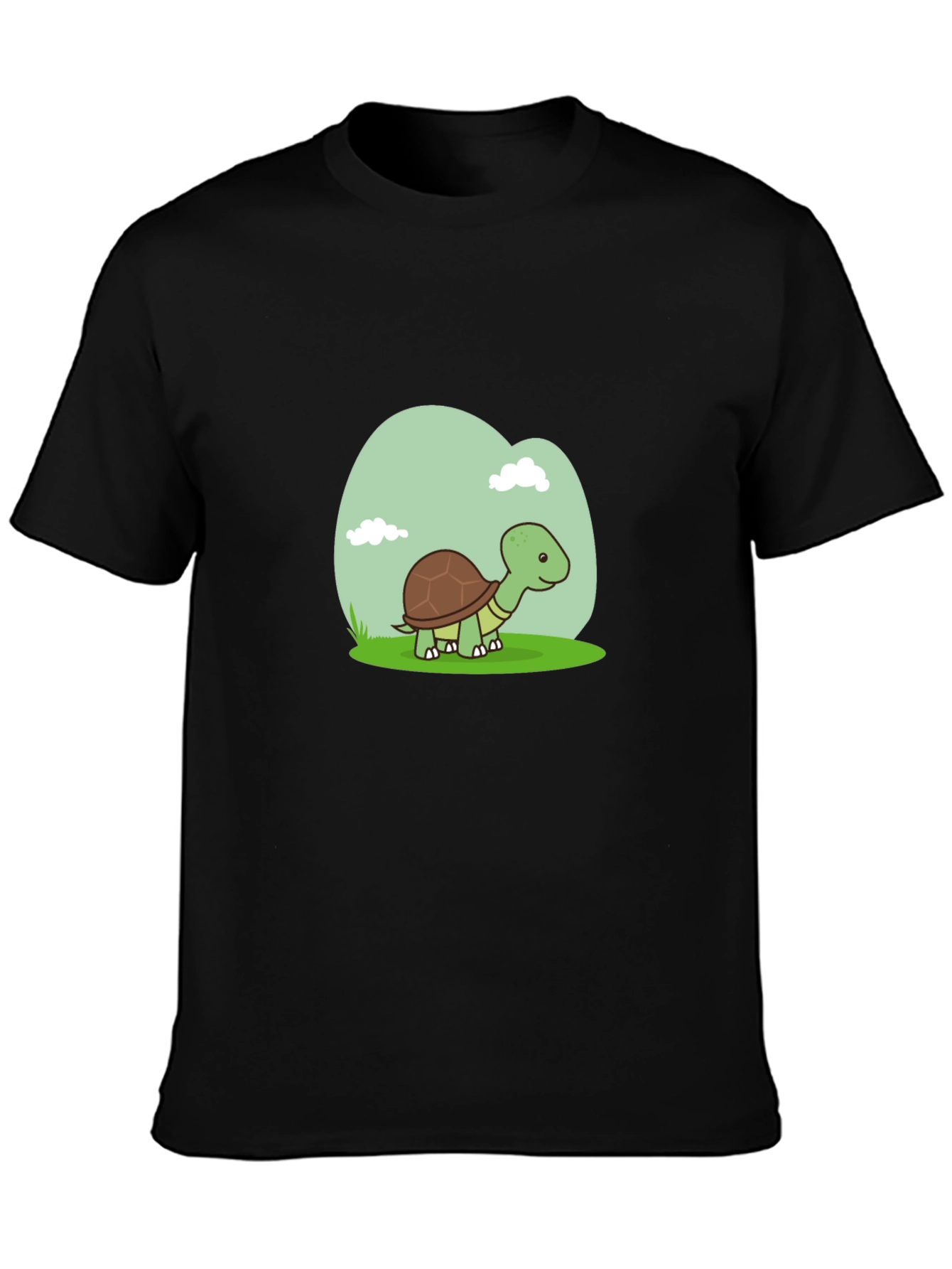 Cute Turtle Graphic Tee - Black Cotton T-Shirt