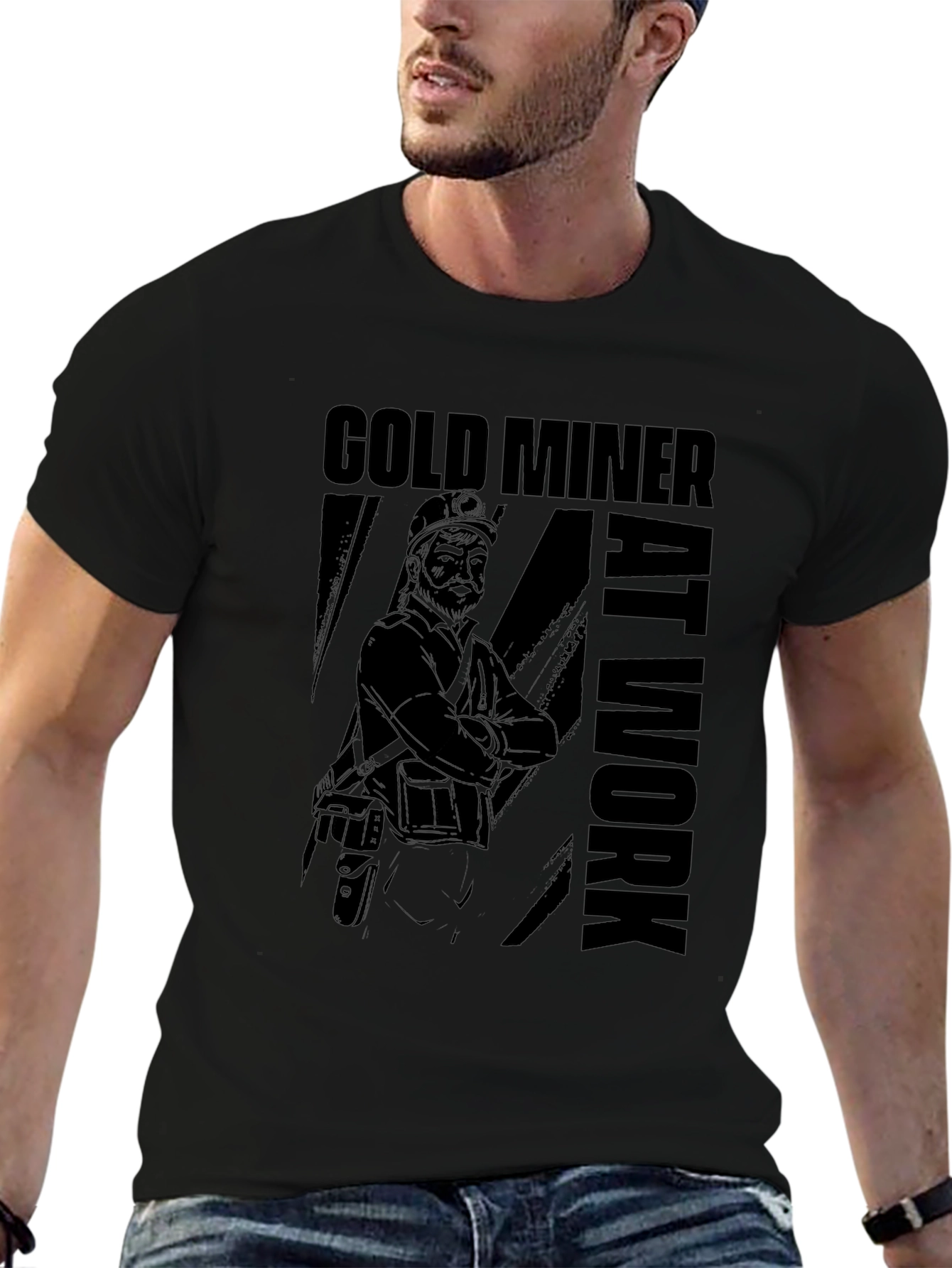 Gold Miner at Work Black T-Shirt
