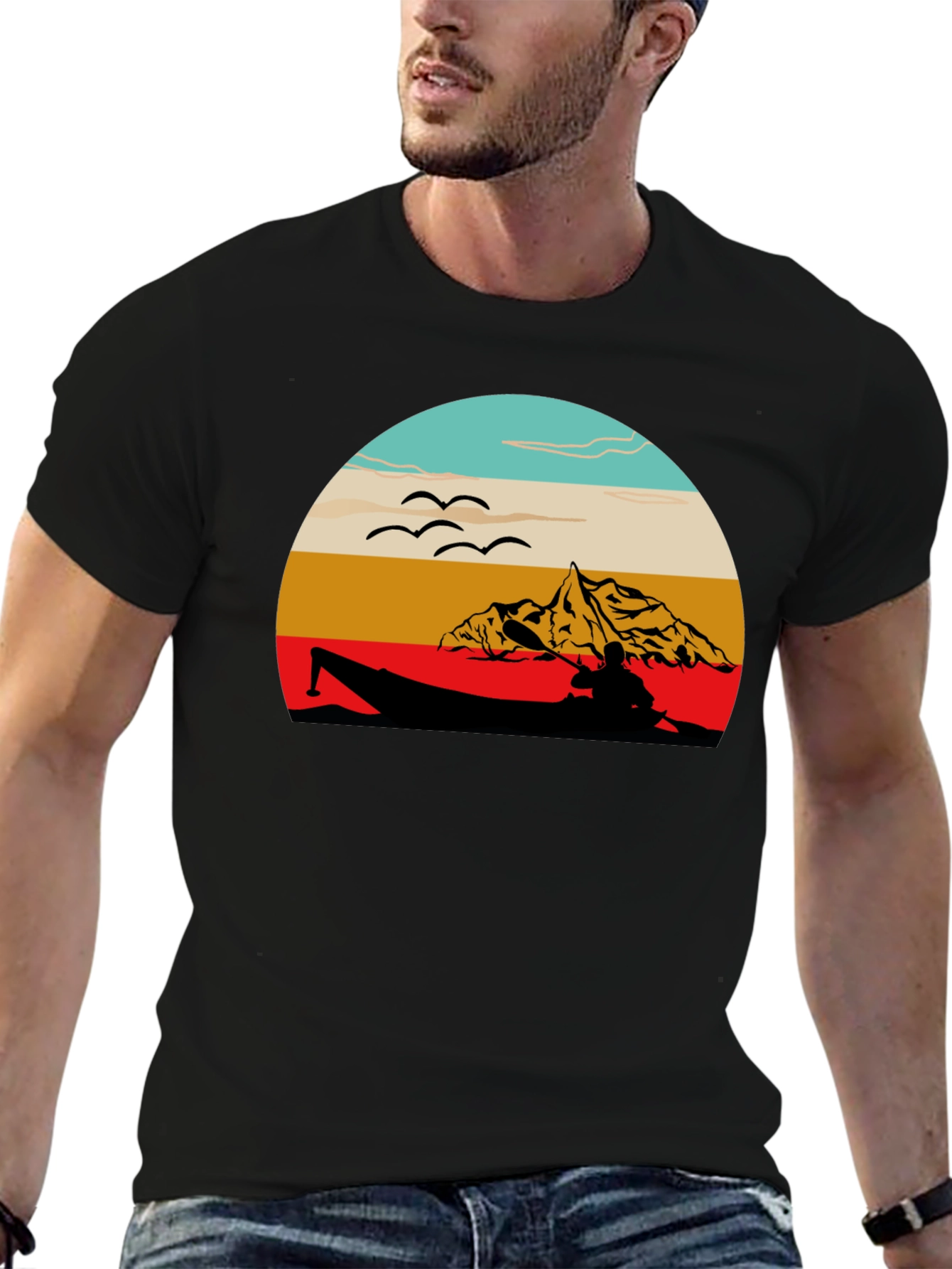 Retro Kayak Sunset Graphic Tee