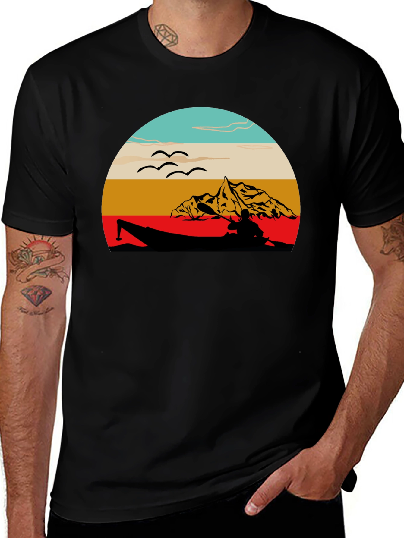 Retro Kayak Sunset Graphic Tee