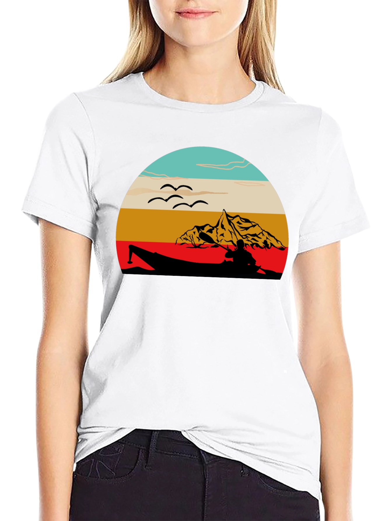 Retro Kayak Sunset Graphic Tee