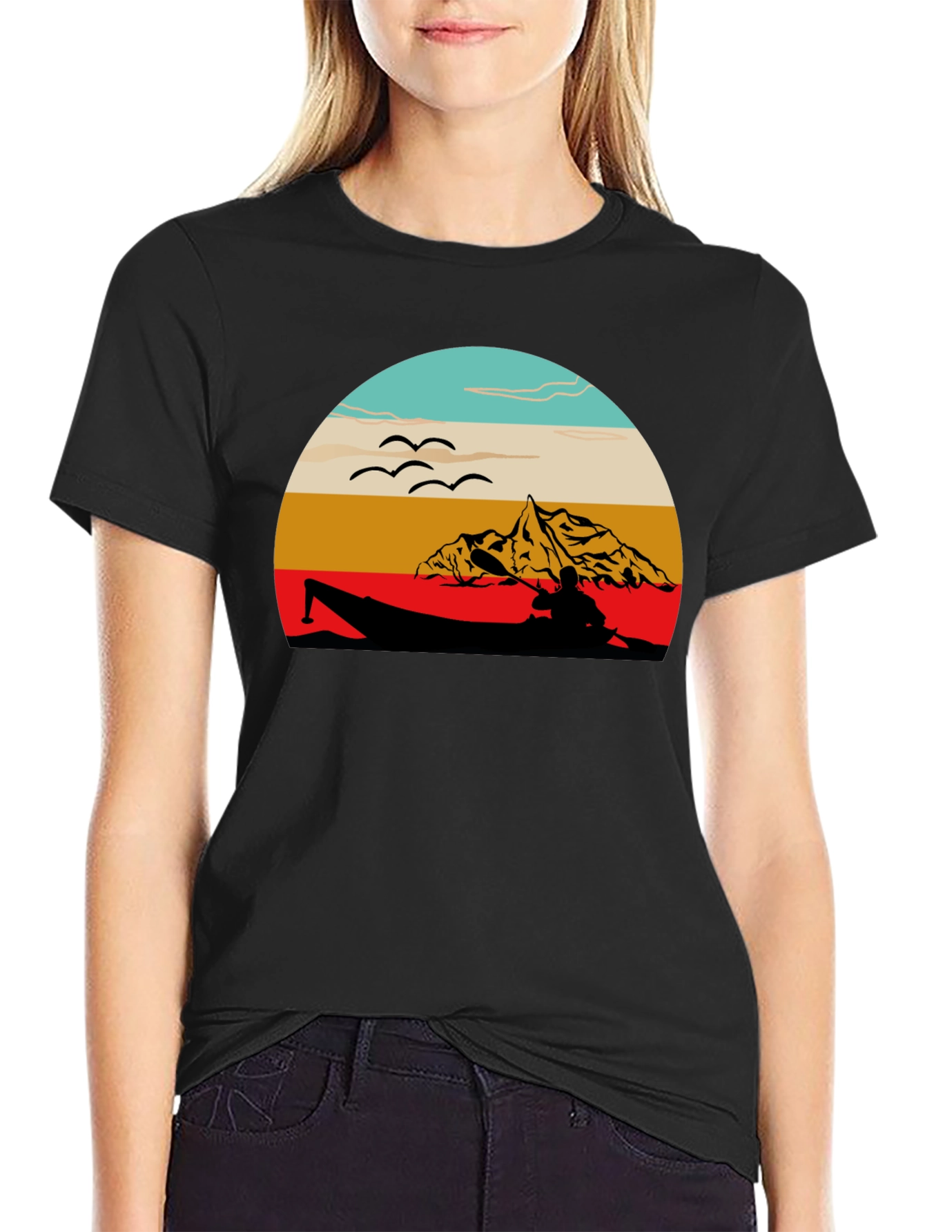 Retro Kayak Sunset Graphic Tee