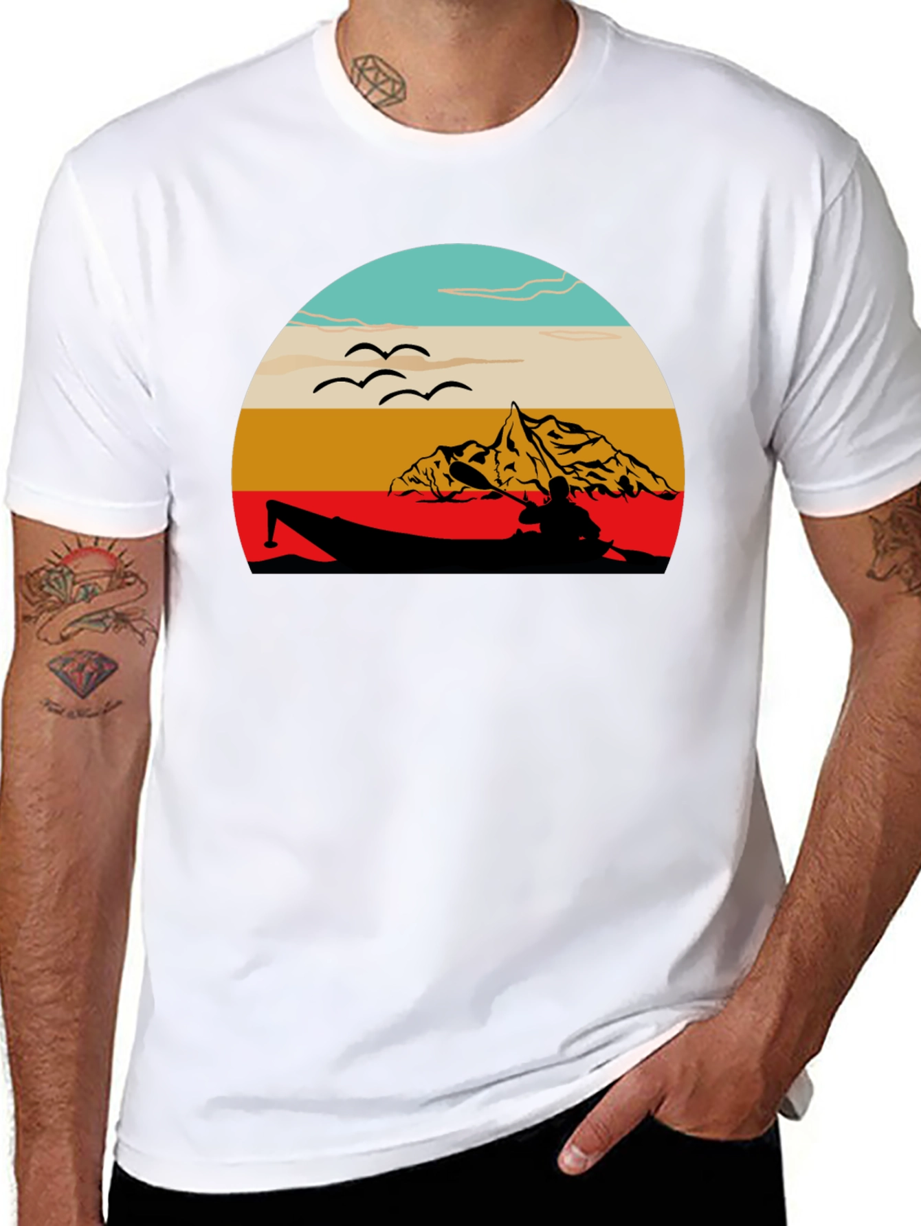 Retro Kayak Sunset Graphic Tee