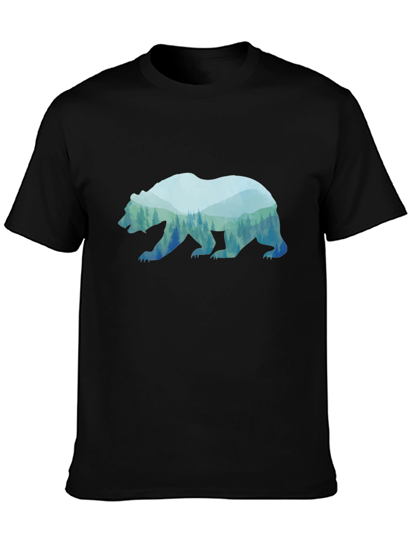 Bear Silhouette Forest Graphic Tee - Black