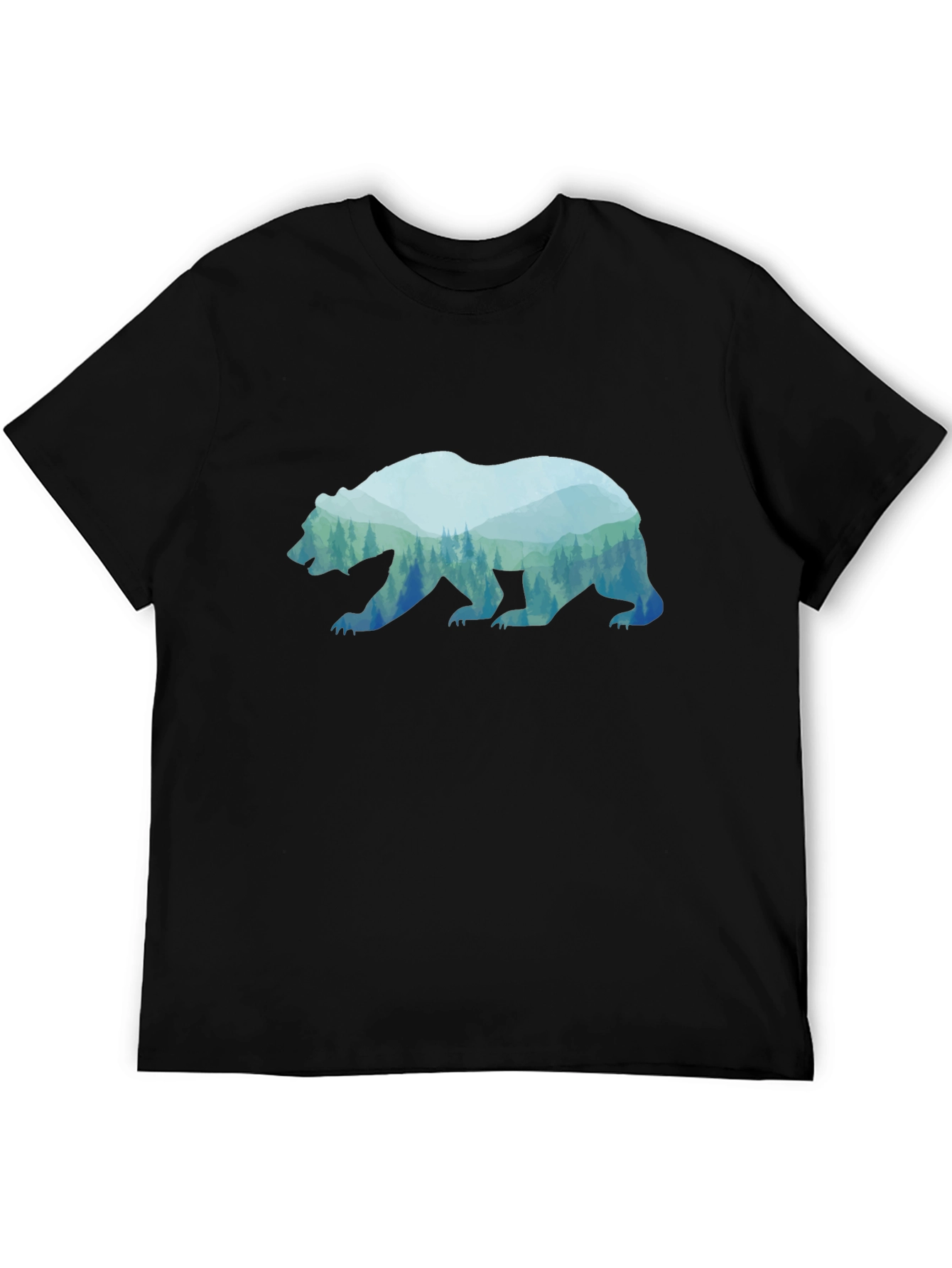 Bear Silhouette Forest Graphic Tee - Black