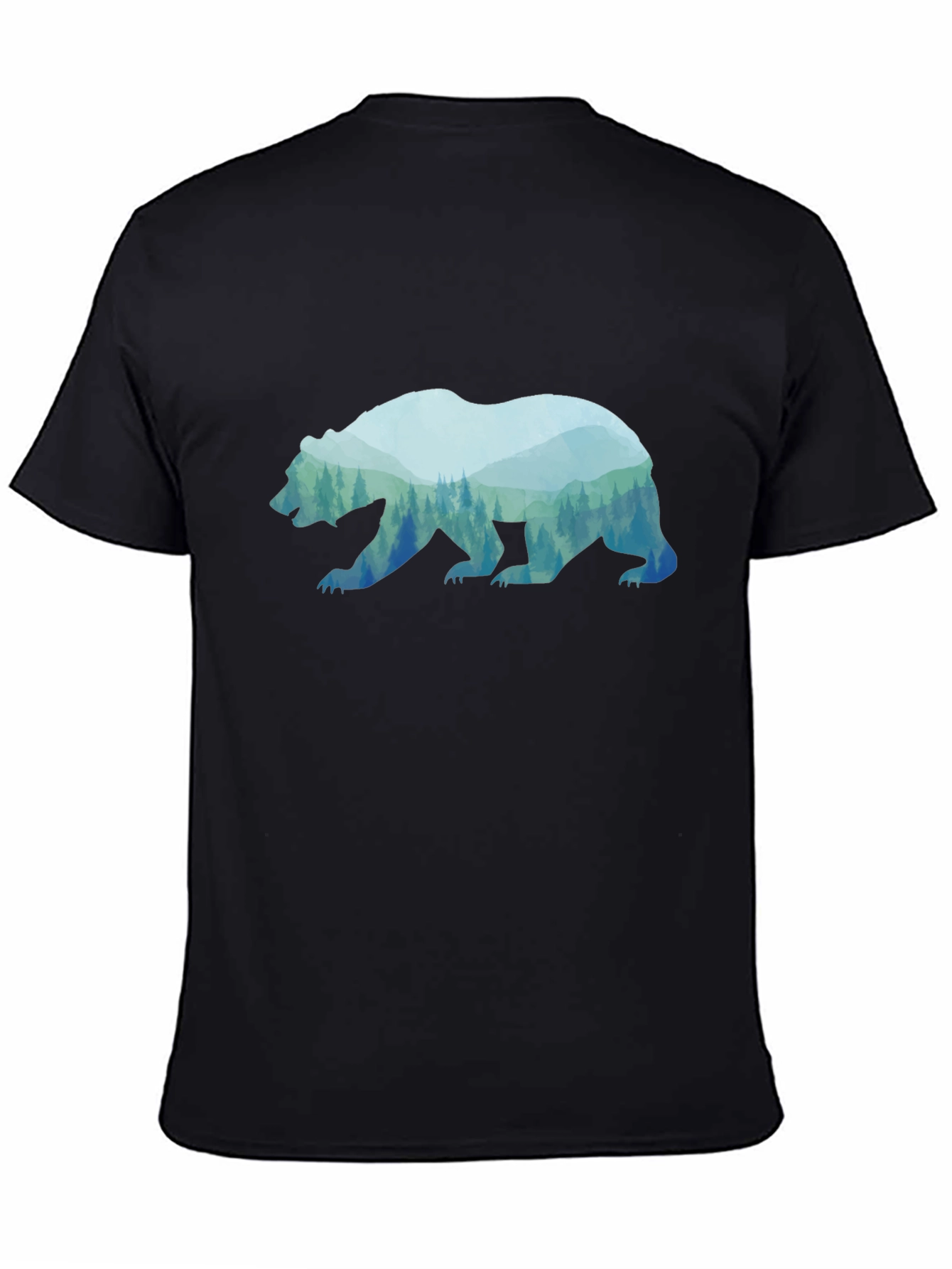 Bear Silhouette Forest Graphic Tee - Black