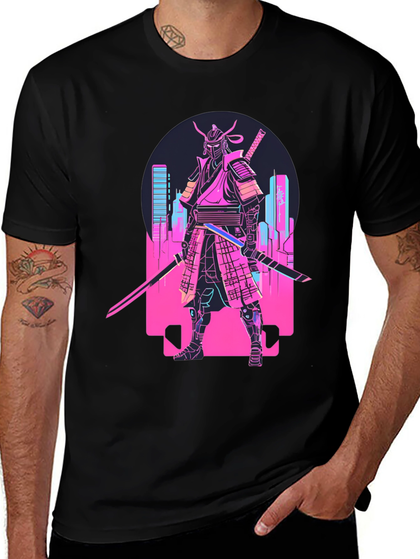 Cyberpunk Samurai T-Shirt - Neon City Warrior