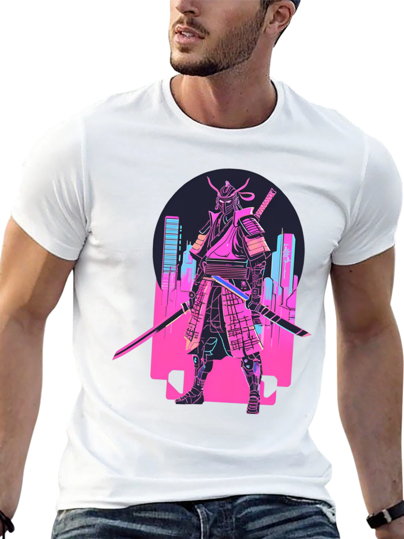 Cyberpunk Samurai T-Shirt - Neon City Warrior