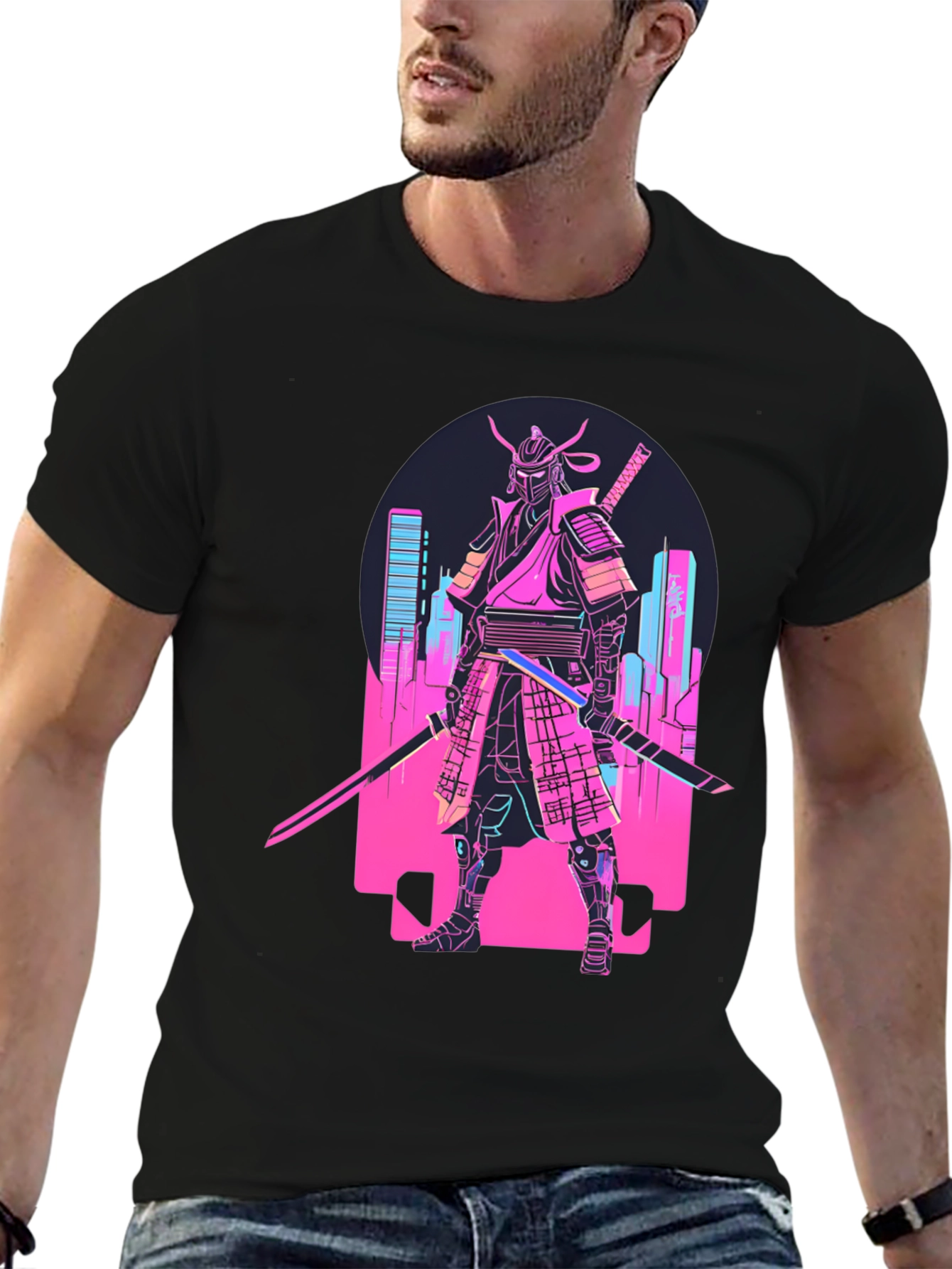 Cyberpunk Samurai T-Shirt - Neon City Warrior