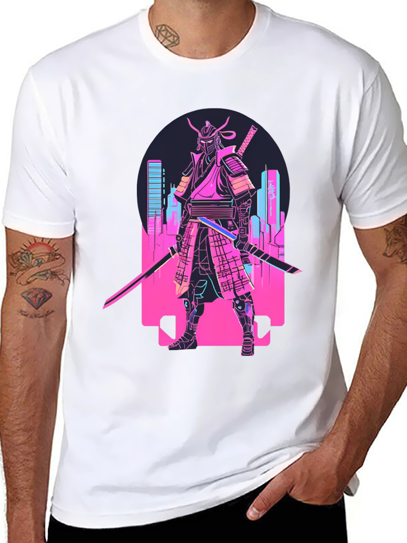Cyberpunk Samurai T-Shirt - Neon City Warrior