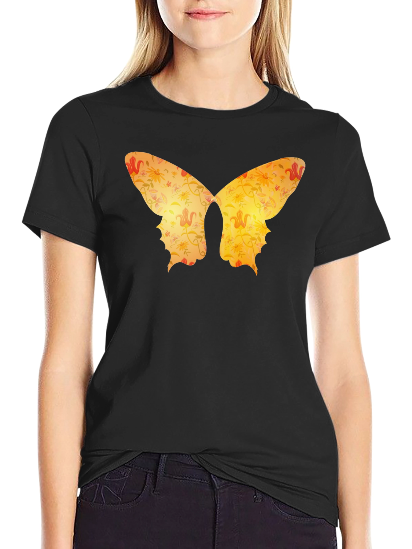 Butterfly Silhouette Floral Graphic Tee