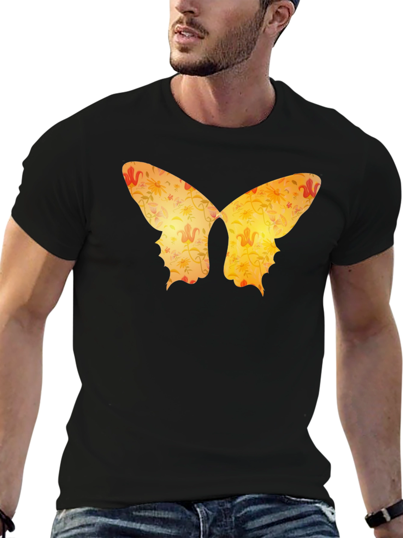 Butterfly Silhouette Floral Graphic Tee