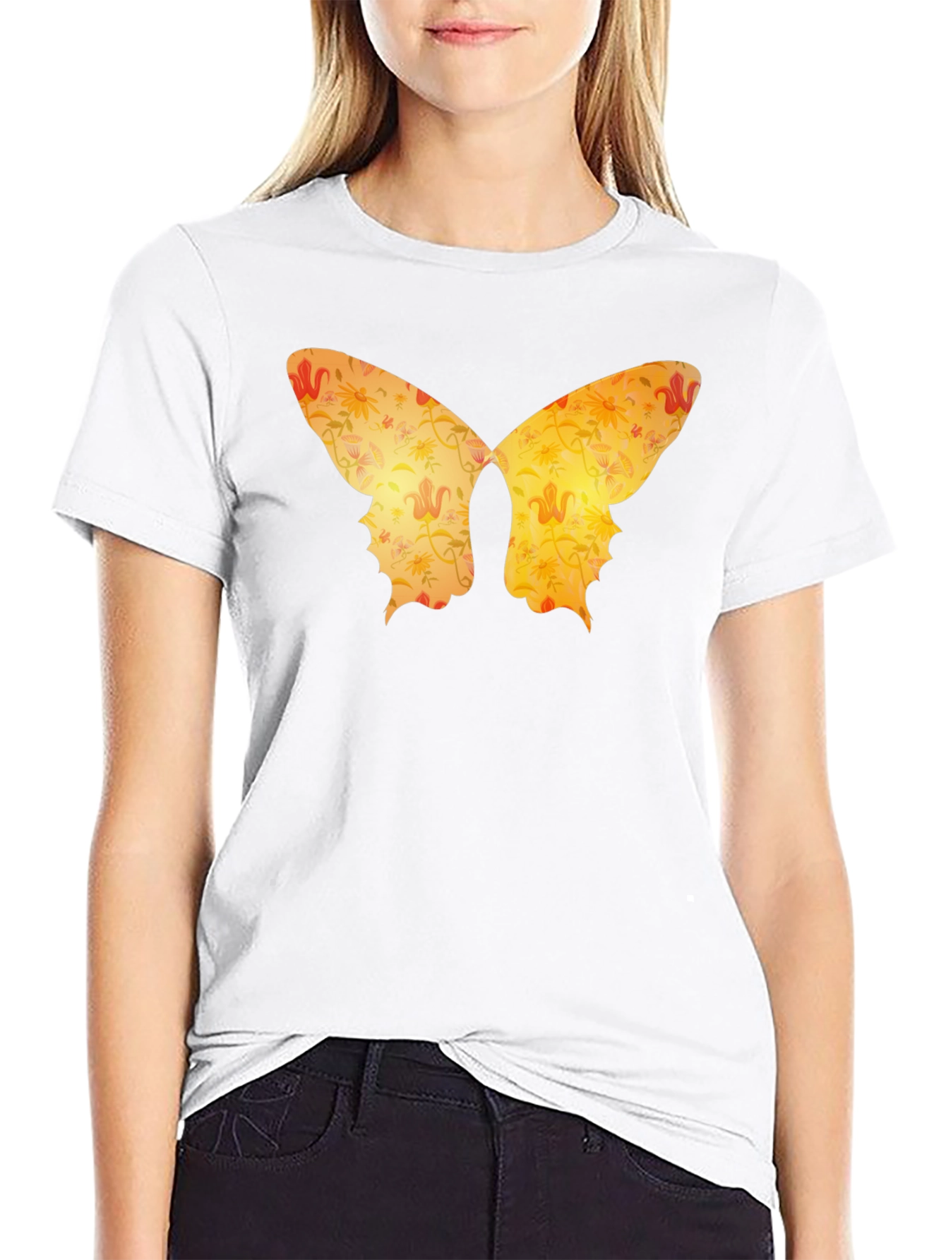Butterfly Silhouette Floral Graphic Tee