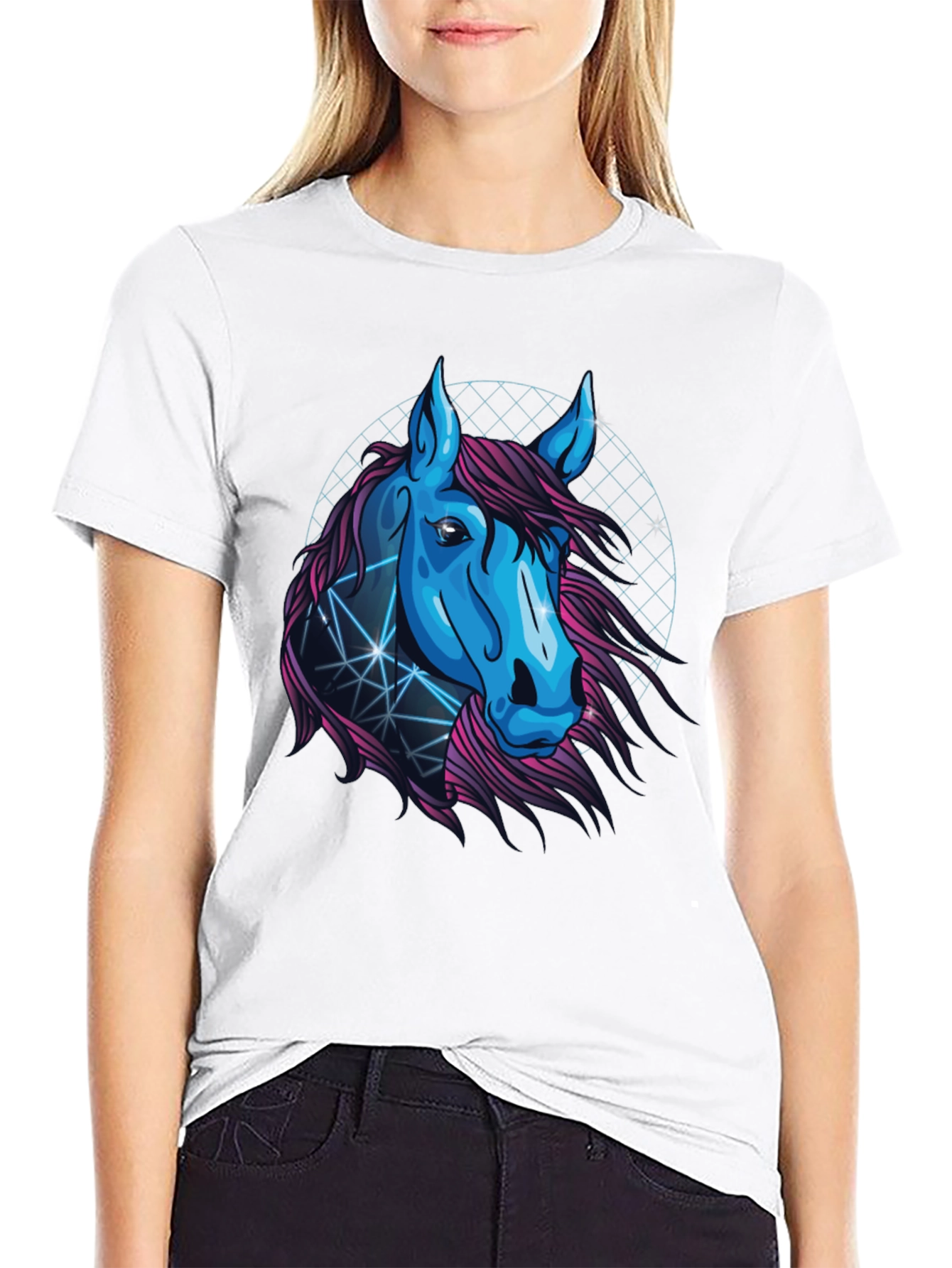 Cyber Horse Graphic Tee - Stylish Black T-Shirt