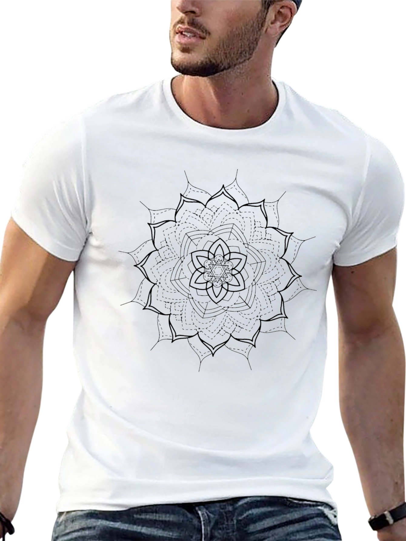 Black Mandala Print Crew Neck T-Shirt