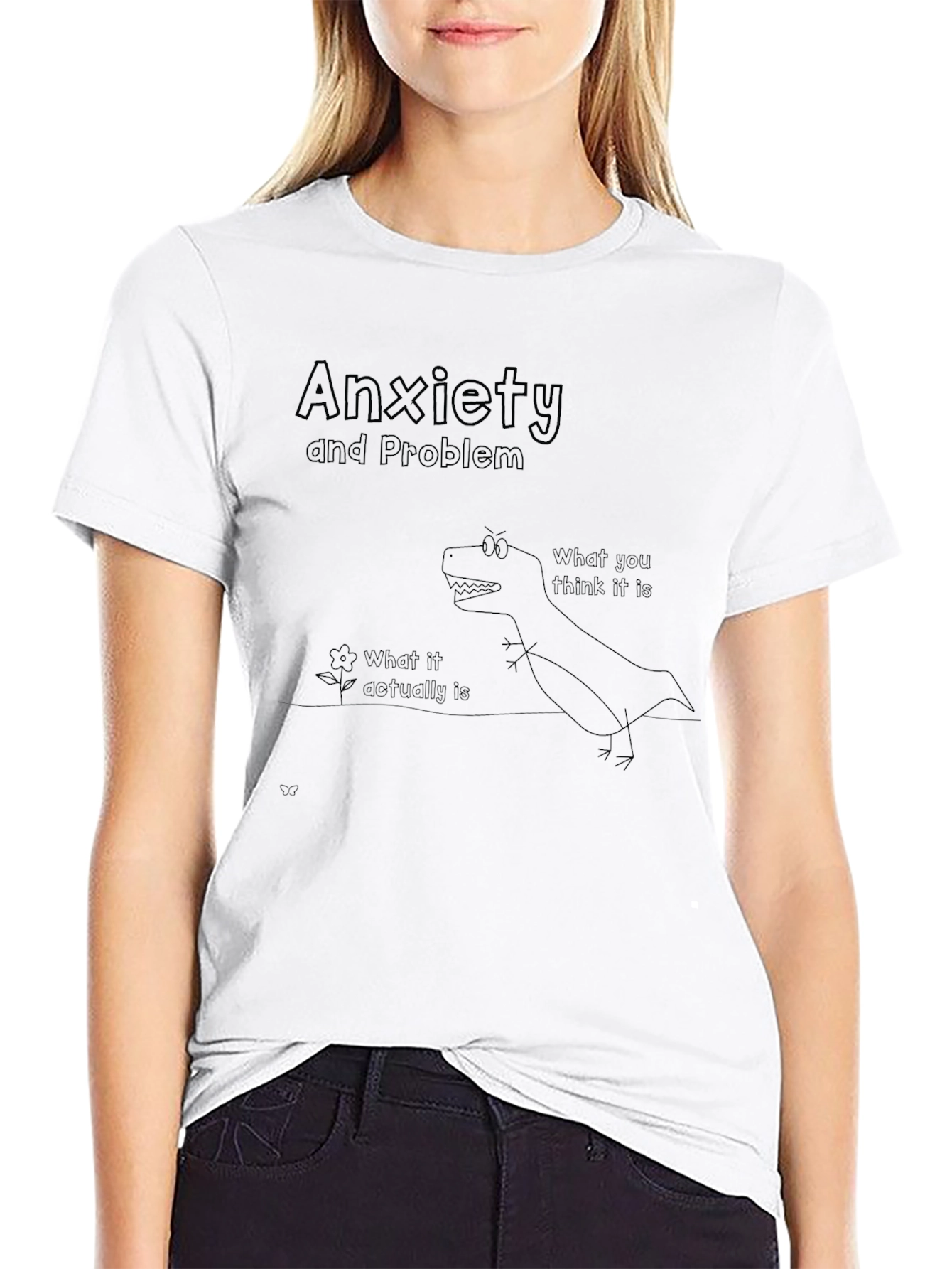 Anxiety Problem T-Shirt: Dinosaur vs. Flower Graphic Tee