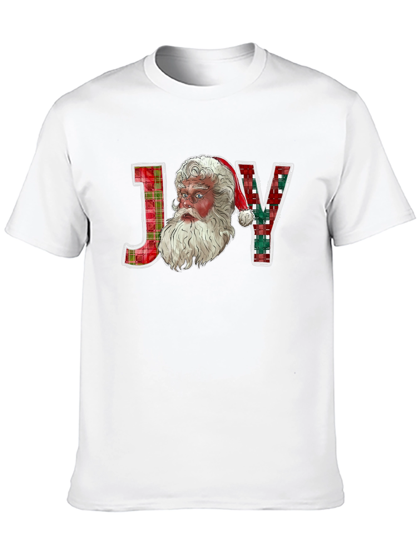 Joy Santa Plaid Christmas T-Shirt
