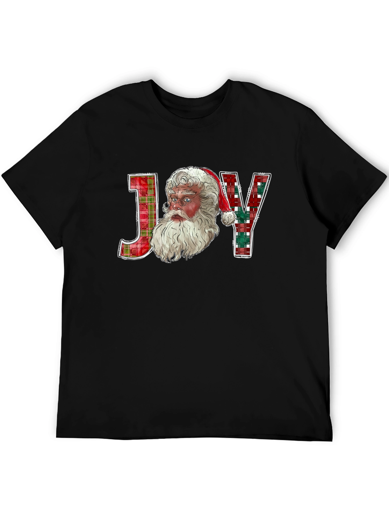 Joy Santa Plaid Christmas T-Shirt
