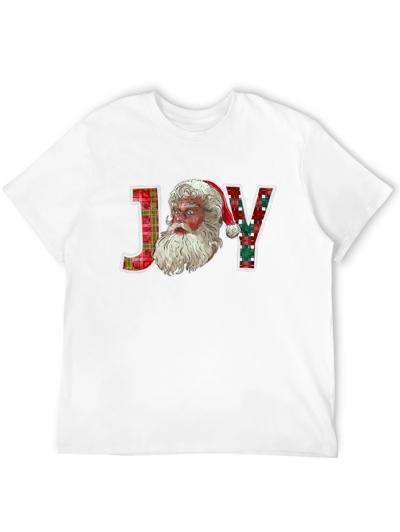 Joy Santa Plaid Christmas T-Shirt