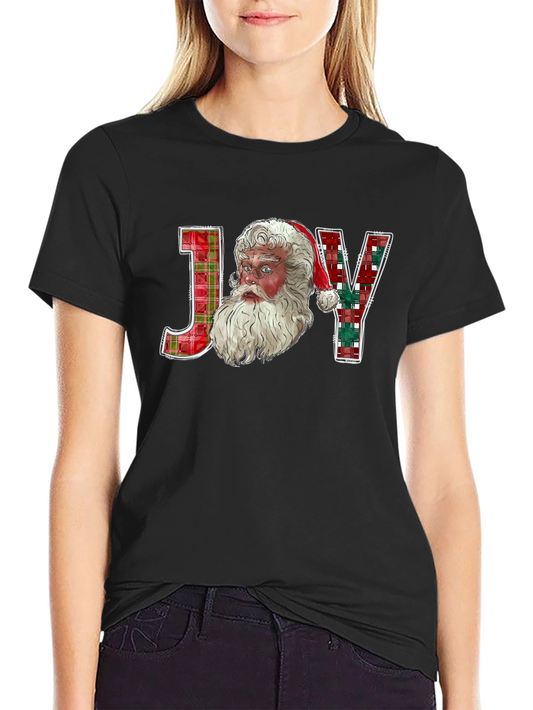 Joy Santa Plaid Christmas T-Shirt