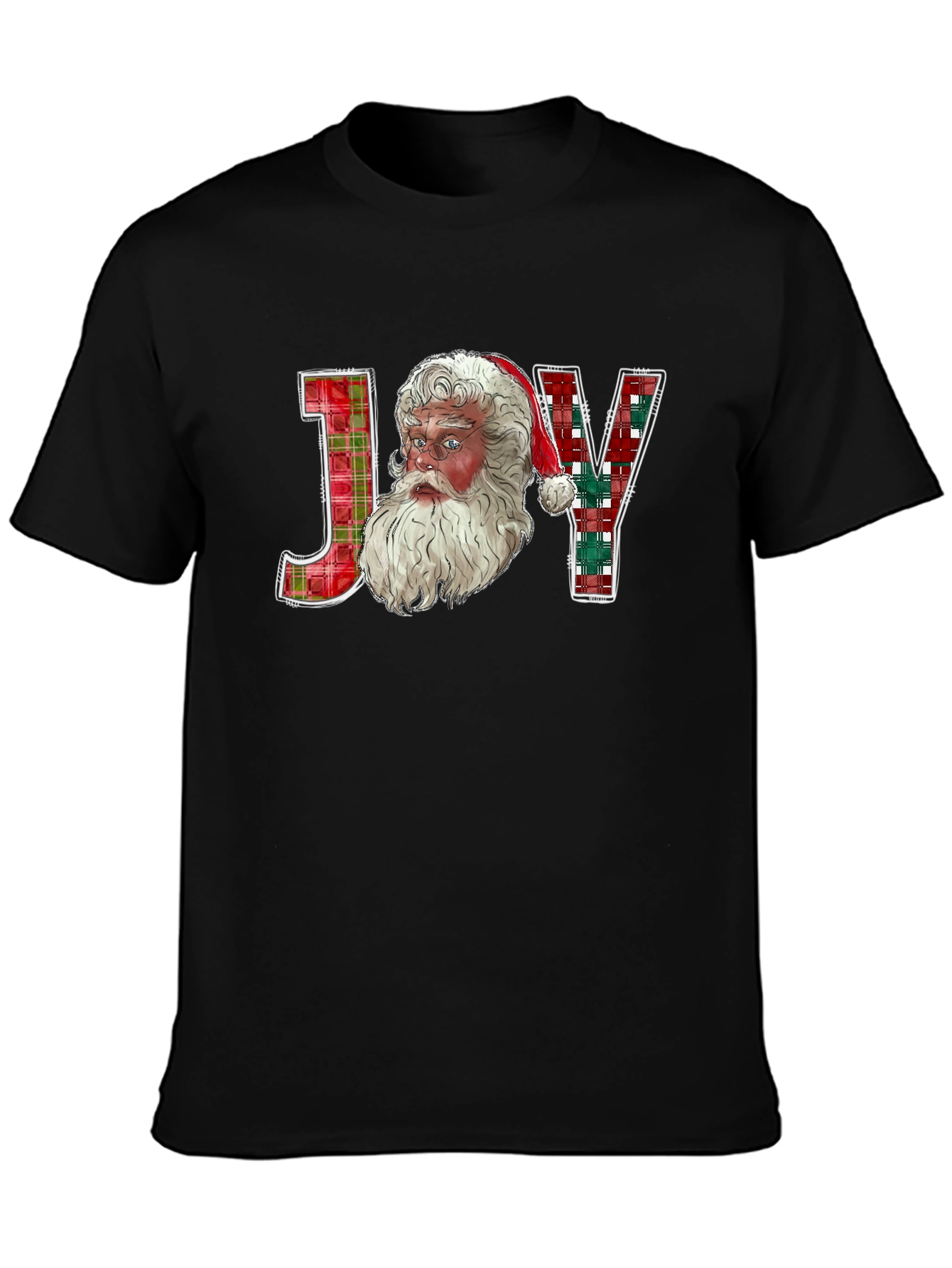 Joy Santa Plaid Christmas T-Shirt