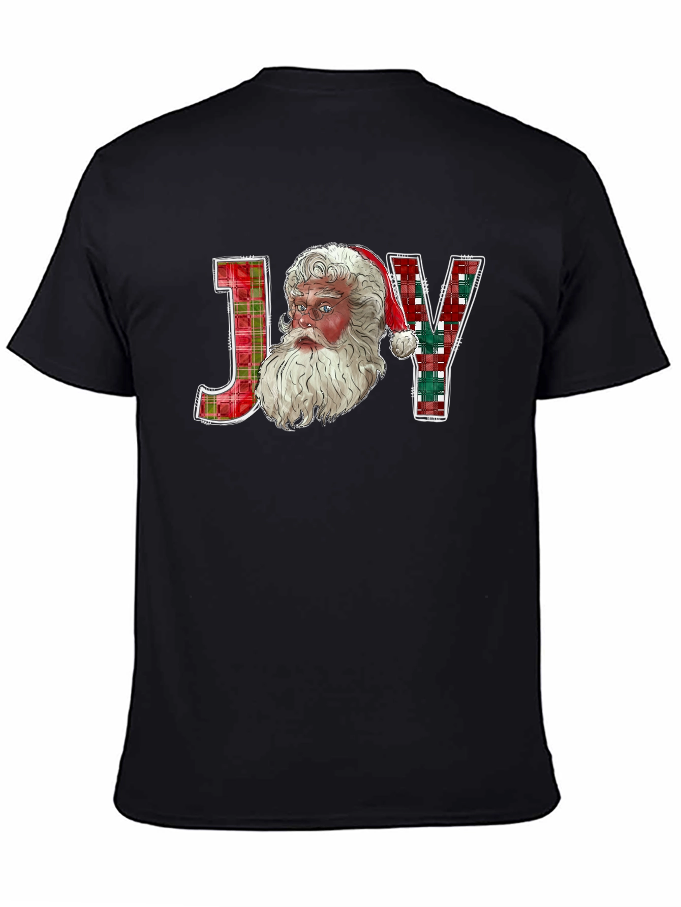 Joy Santa Plaid Christmas T-Shirt