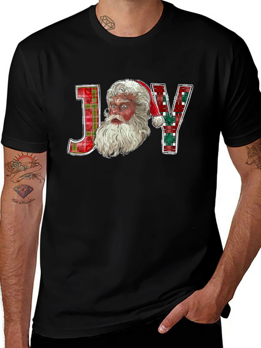 Joy Santa Plaid Christmas T-Shirt