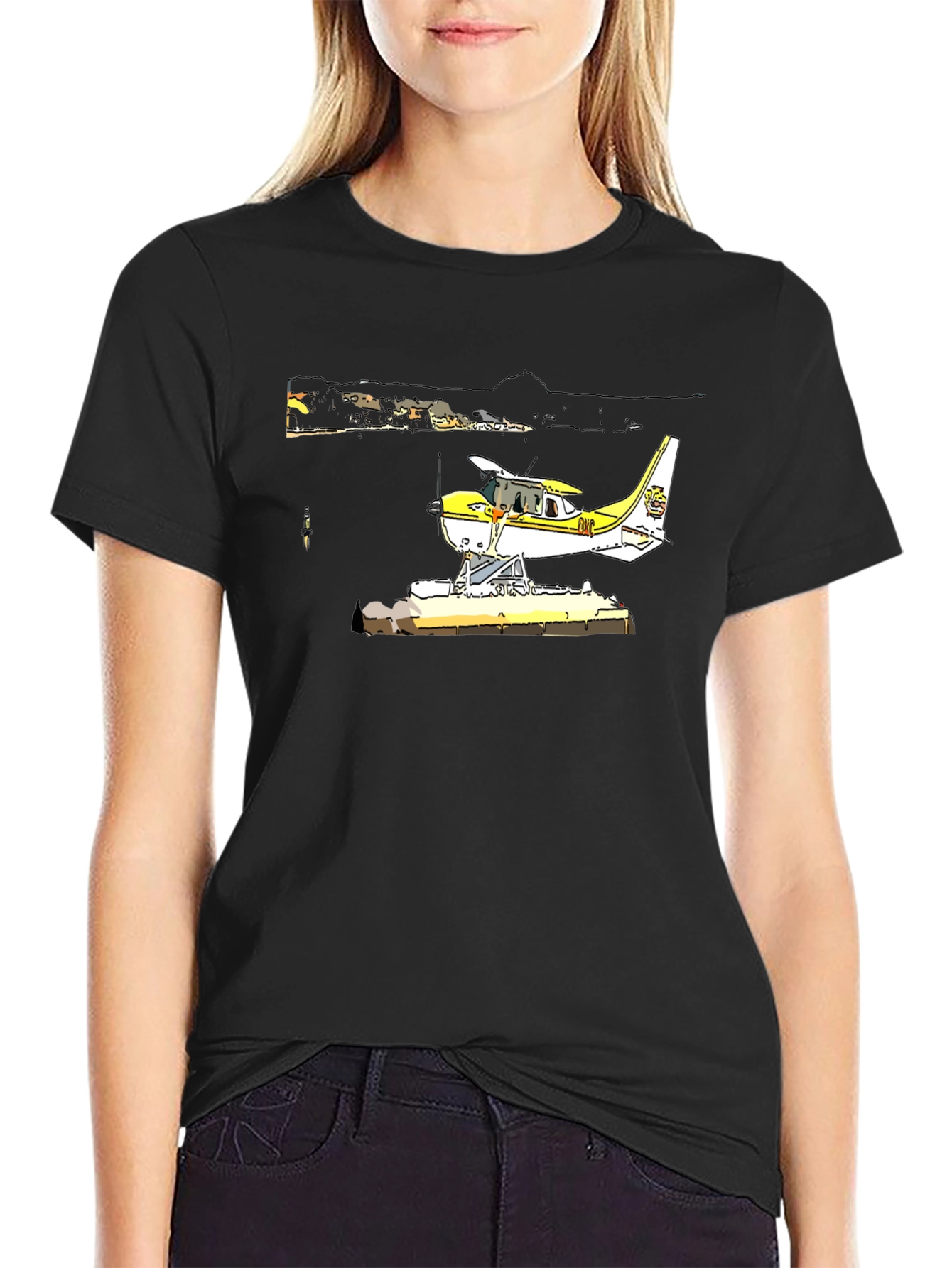 Seaplane Graphic T-Shirt - Black Cotton Tee
