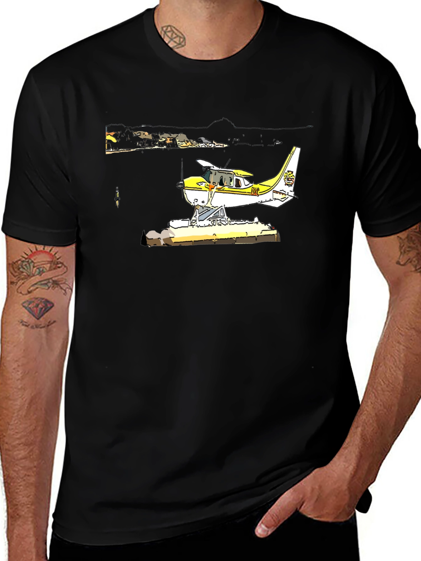 Seaplane Graphic T-Shirt - Black Cotton Tee