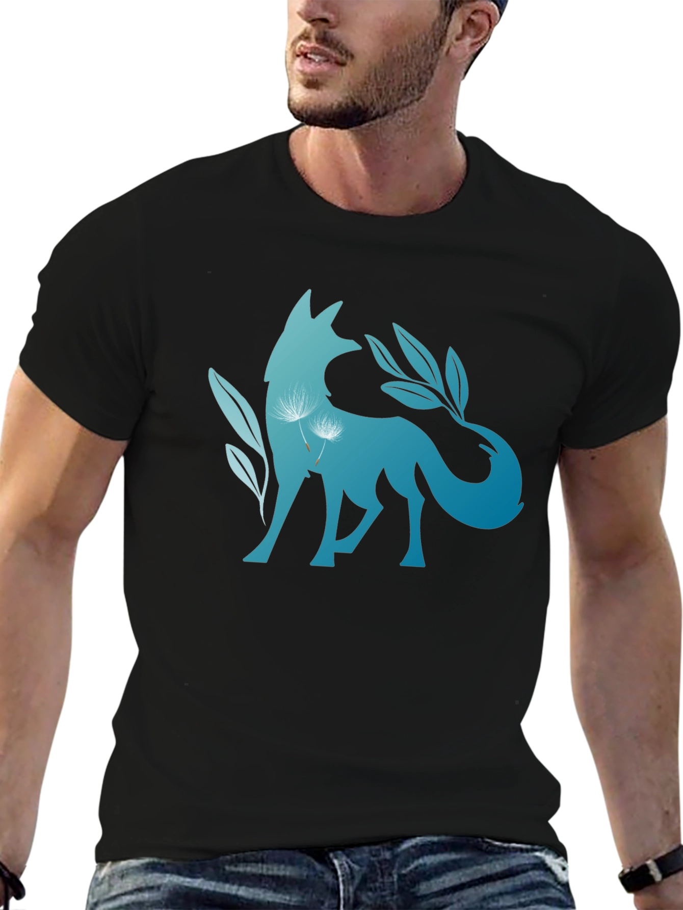 Nature Fox Graphic Tee - Stylish Black T-Shirt