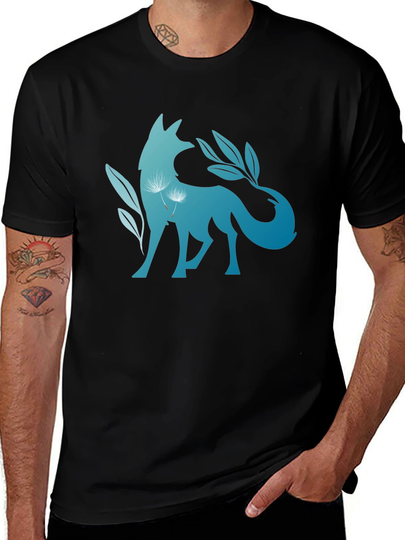 Nature Fox Graphic Tee - Stylish Black T-Shirt