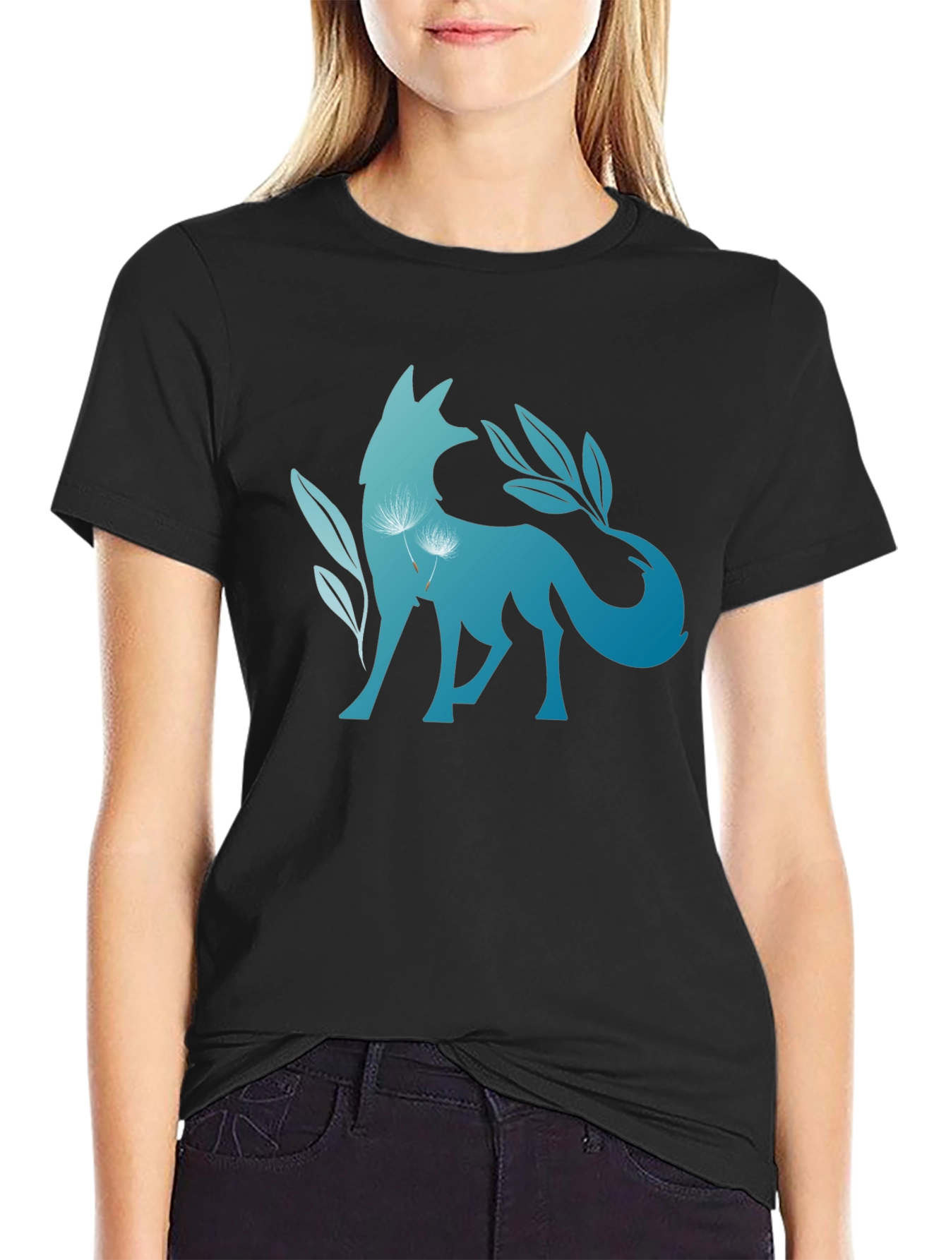 Nature Fox Graphic Tee - Stylish Black T-Shirt