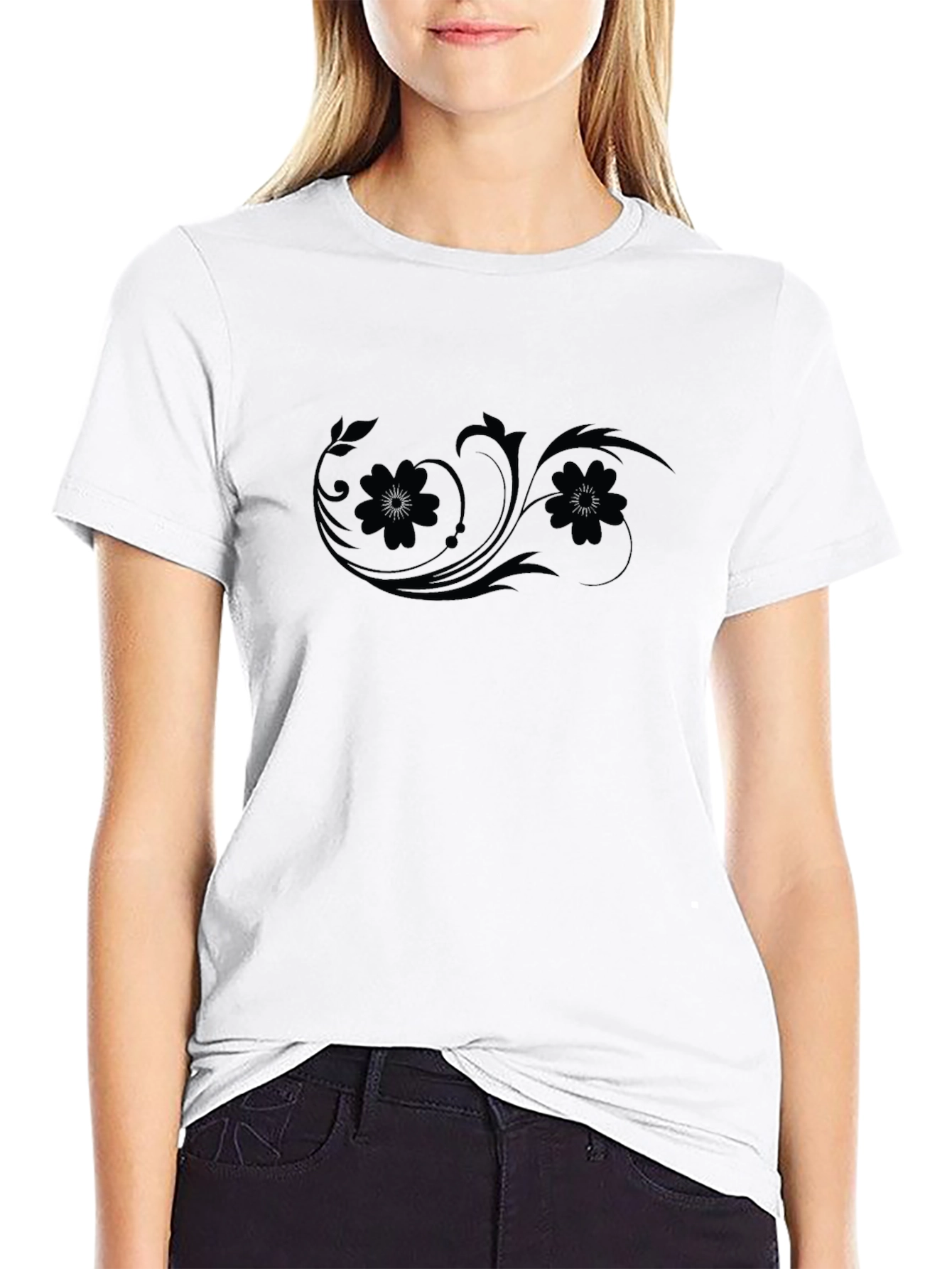 Stylish Black T-Shirt with Floral Design