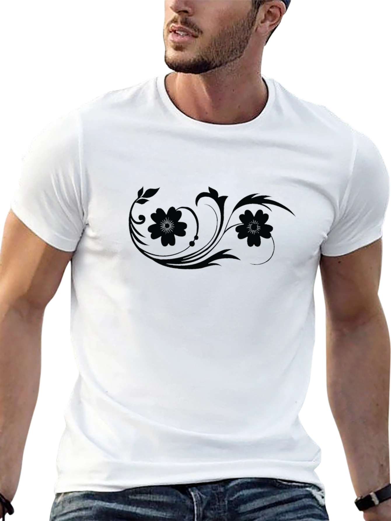 Stylish Black T-Shirt with Floral Design