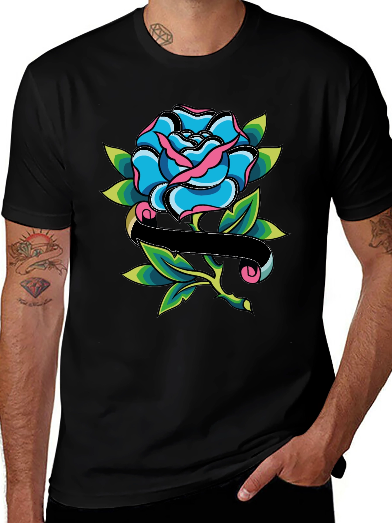 Blue Rose Tattoo Graphic T-Shirt - Unisex