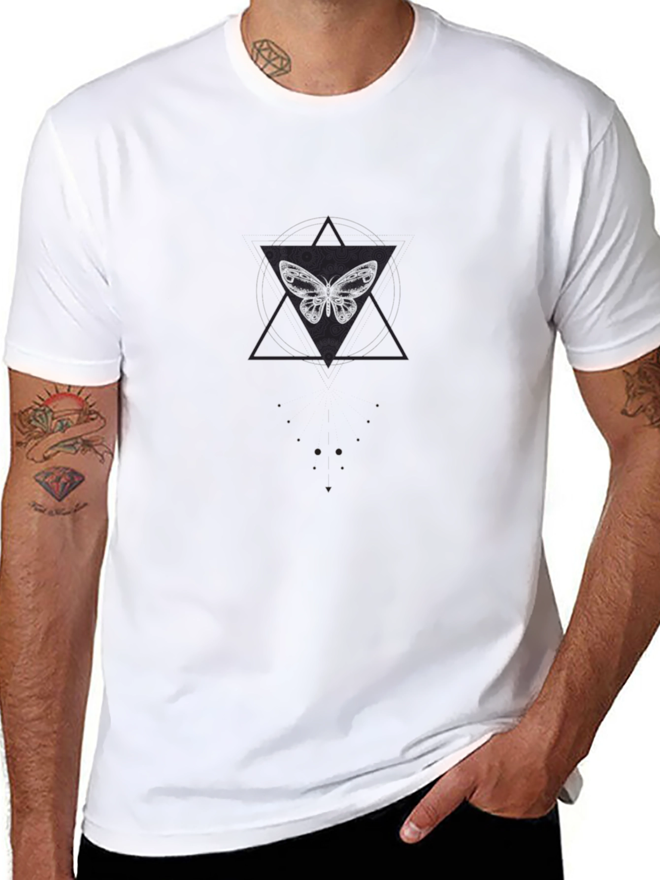 Butterfly Geometric Graphic Print Black Tee