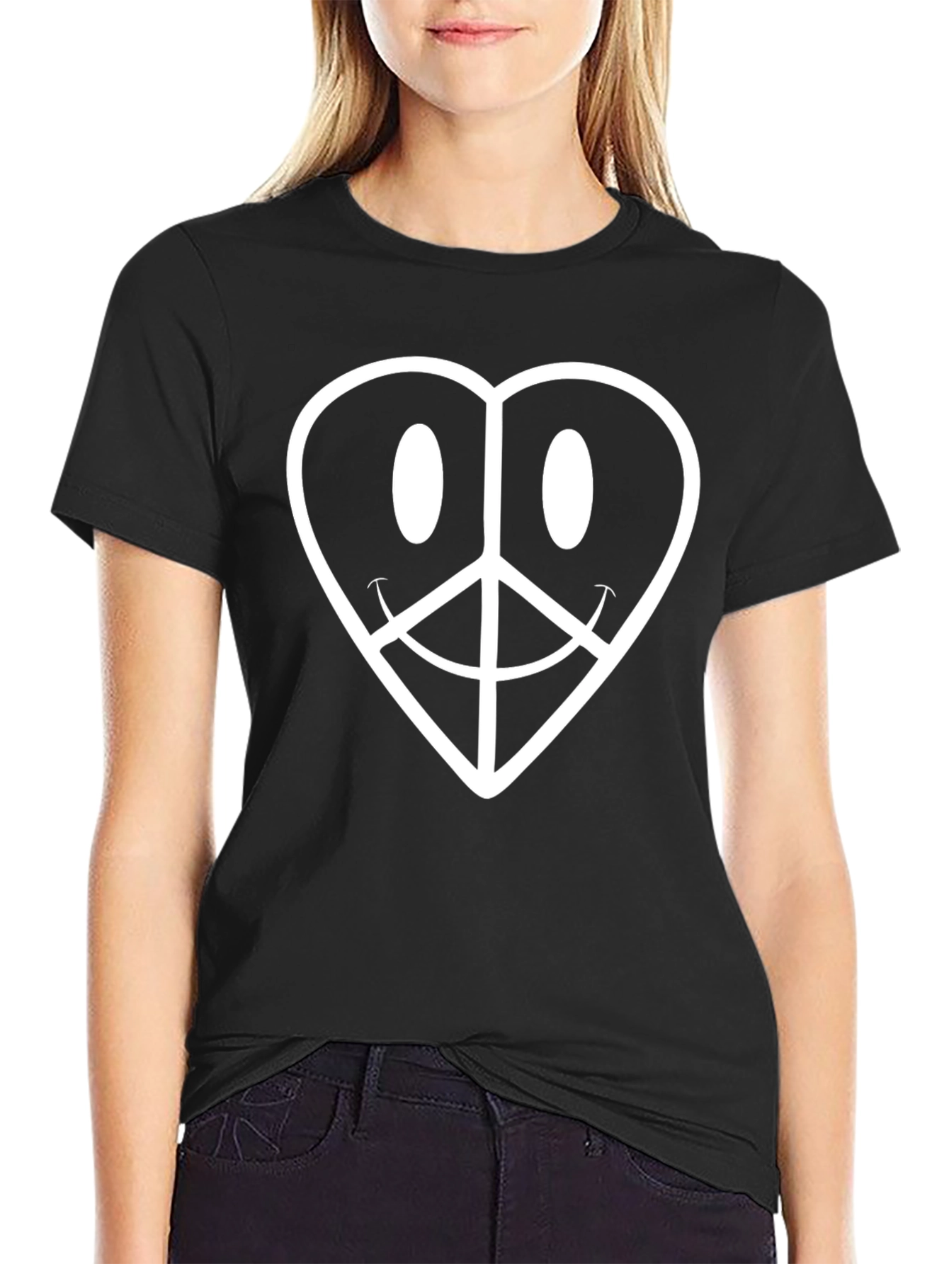 Peace & Love Heart T-Shirt - Black