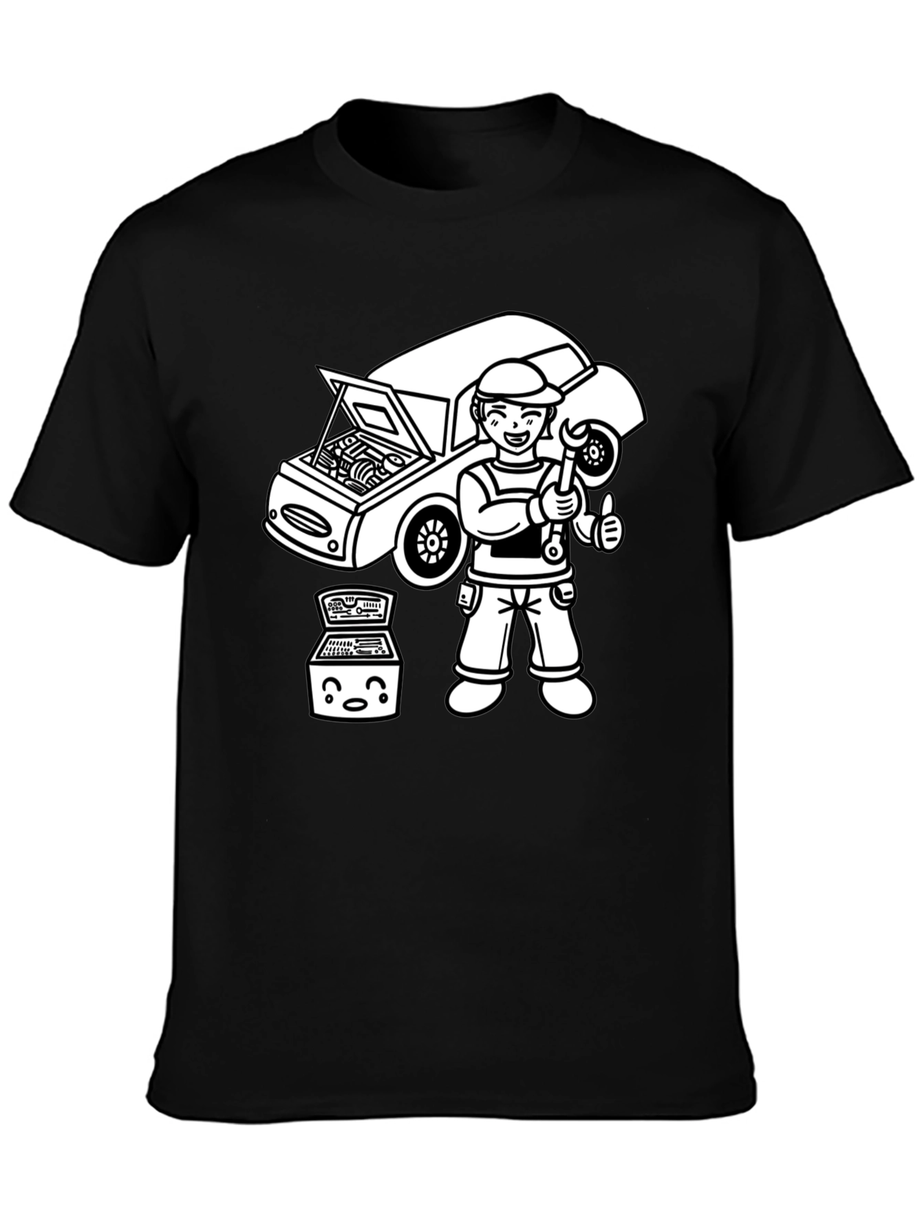 Mechanic Cartoon T-Shirt - Black Graphic Tee