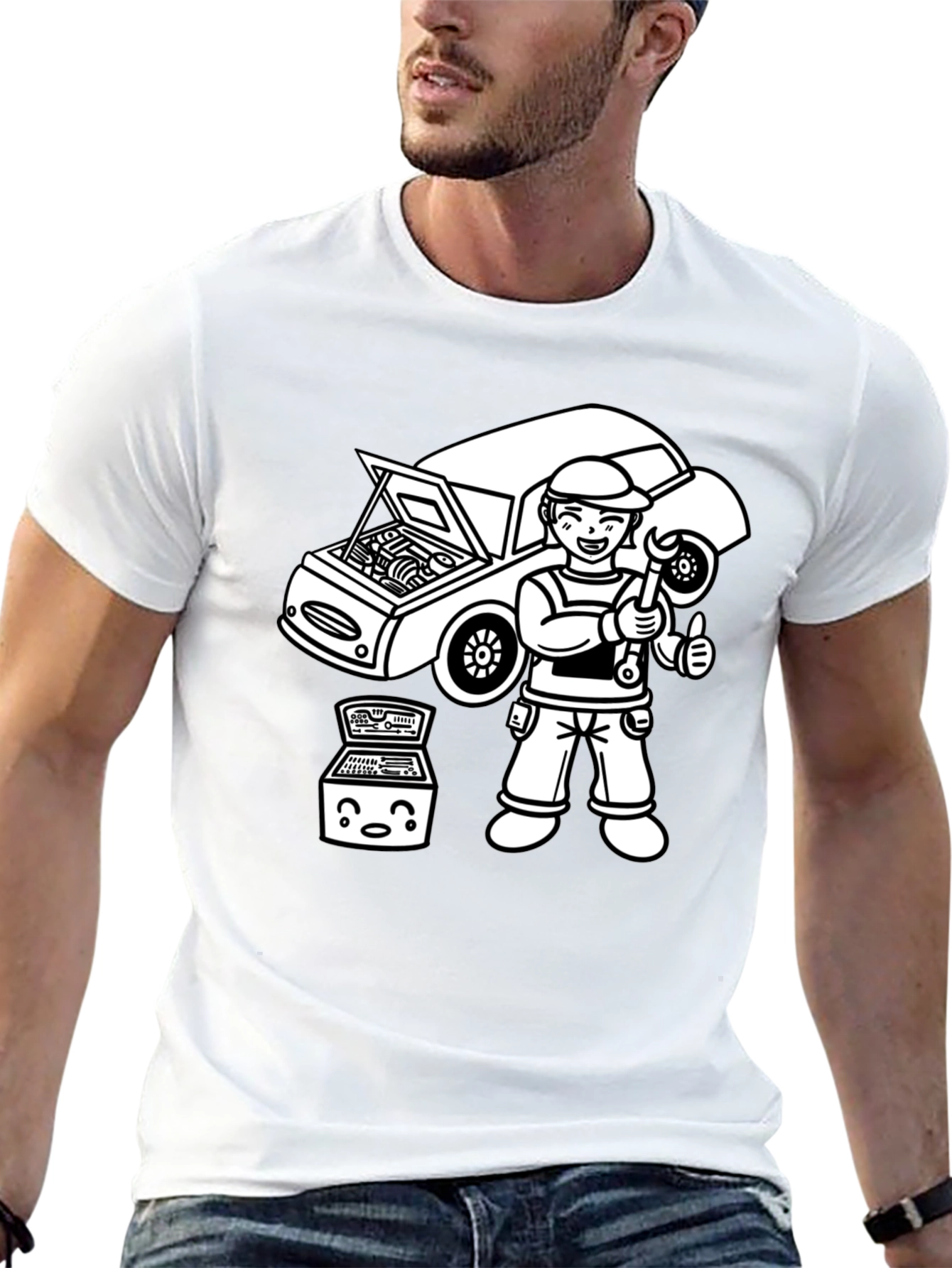 Mechanic Cartoon T-Shirt - Black Graphic Tee